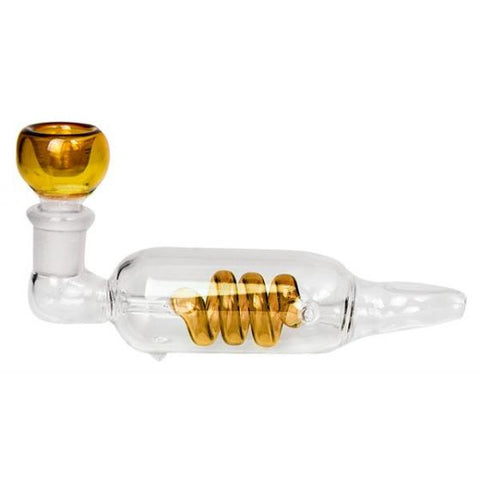 Pipa in puro vetro spirale oro trasparente 13cm, raccordo 14,5mm