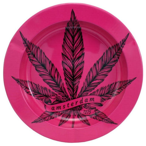 Aschenbecher Metal Tin Ashtray Amsterdam Leaf Pink