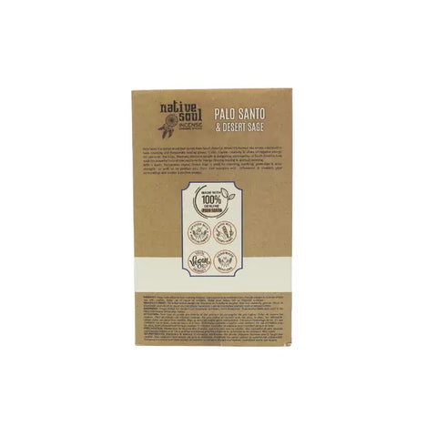 Green Tree Native Soul Palo Santo & Desert Sage incense packaging, featuring eco-friendly details and natural scents.